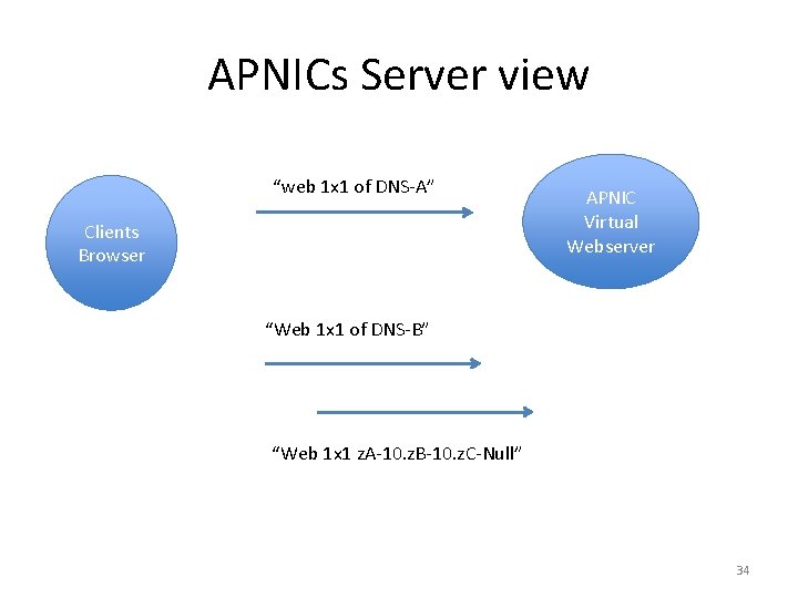 APNICs Server view “web 1 x 1 of DNS-A” Clients Browser APNIC Virtual Webserver