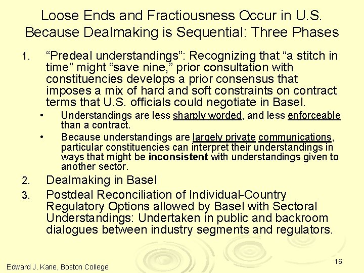 Loose Ends and Fractiousness Occur in U. S. Because Dealmaking is Sequential: Three Phases Loose Ends and Fractiousness Occur in U. S. Because Dealmaking is Sequential: Three Phases