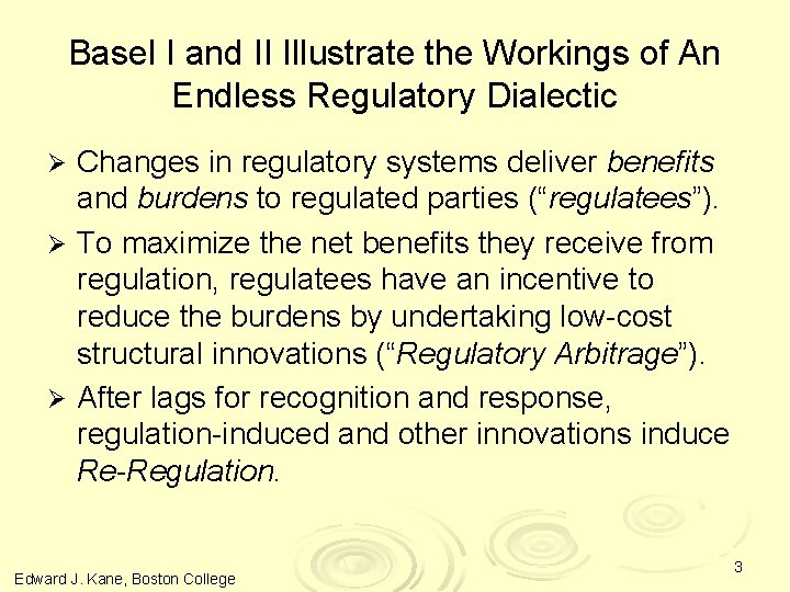 Basel I and II Illustrate the Workings of An Endless Regulatory Dialectic Changes in