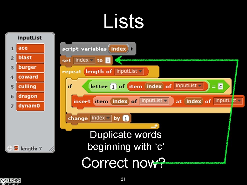 Lists Duplicate words beginning with ‘c’ Correct now? 21 