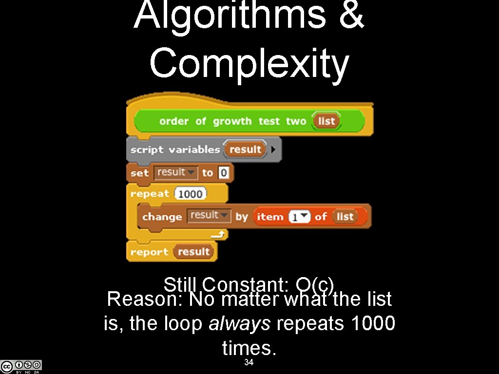 Algorithms & Complexity Still Constant: O(c) Reason: No matter what the list is, the