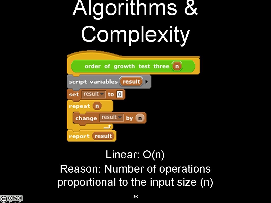 Algorithms & Complexity Linear: O(n) Reason: Number of operations proportional to the input size