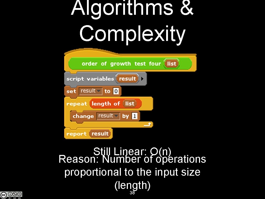 Algorithms & Complexity Still Linear: O(n) Reason: Number of operations proportional to the input