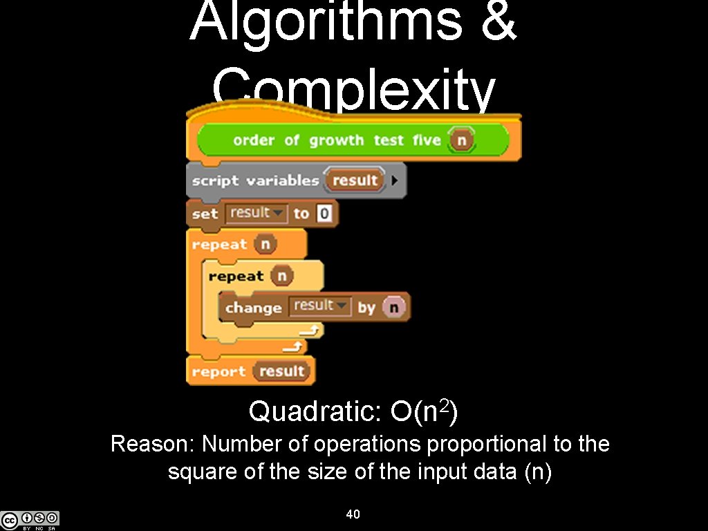 Algorithms & Complexity Quadratic: 2 O(n ) Reason: Number of operations proportional to the