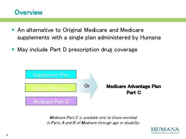 Overview § An alternative to Original Medicare and Medicare supplements with a single plan