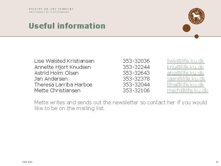 Useful information Lise Walsted Kristiansen Annette Hjort Knudsen Astrid Holm Olsen Jan Andersen Theresa Useful information Lise Walsted Kristiansen Annette Hjort Knudsen Astrid Holm Olsen Jan Andersen Theresa