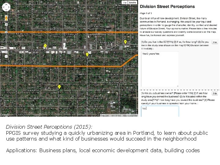 Division Street Perceptions (2015): PPGIS survey studying a quickly urbanizing area in Portland, to