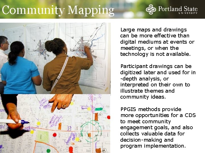 Community Mapping Large maps and drawings can be more effective than digital mediums at