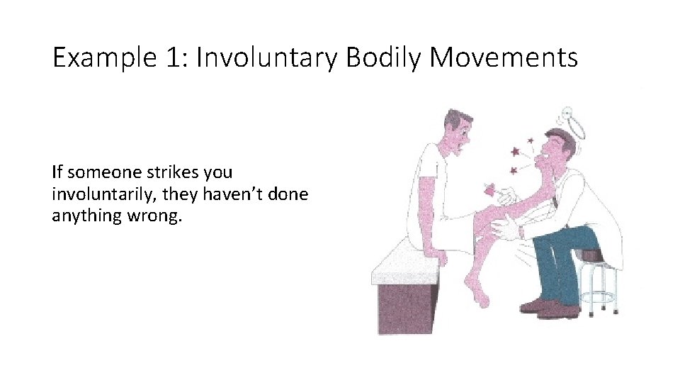 Example 1: Involuntary Bodily Movements If someone strikes you involuntarily, they haven’t done anything