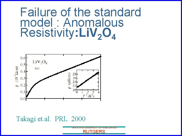 Failure of the standard model : Anomalous Resistivity: Li. V 2 O 4 Takagi