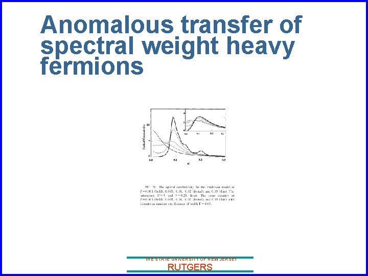 Anomalous transfer of spectral weight heavy fermions THE STATE UNIVERSITY OF NEW JERSEY RUTGERS