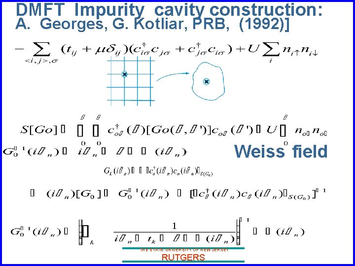 DMFT Impurity cavity construction: A. Georges, G. Kotliar, PRB, (1992)] Weiss field THE STATE