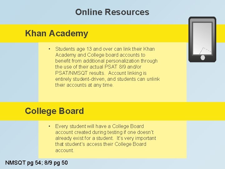 Online Resources Khan Academy • Students age 13 and over can link their Khan