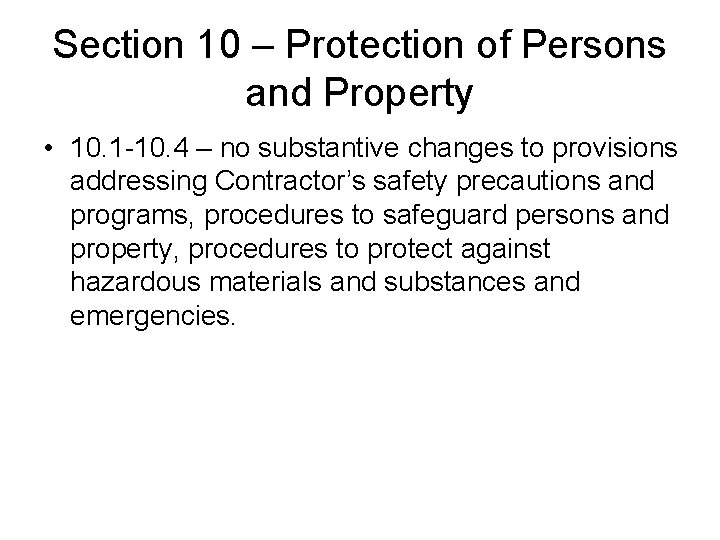 Section 10 – Protection of Persons and Property • 10. 1 -10. 4 – Section 10 – Protection of Persons and Property • 10. 1 -10. 4 –