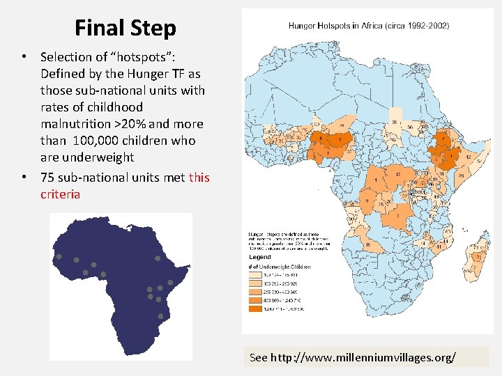 Final Step • Selection of “hotspots”: Defined by the Hunger TF as those sub-national