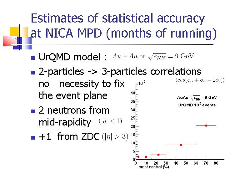 Estimates of statistical accuracy at NICA MPD (months of running) Ur. QMD model :
