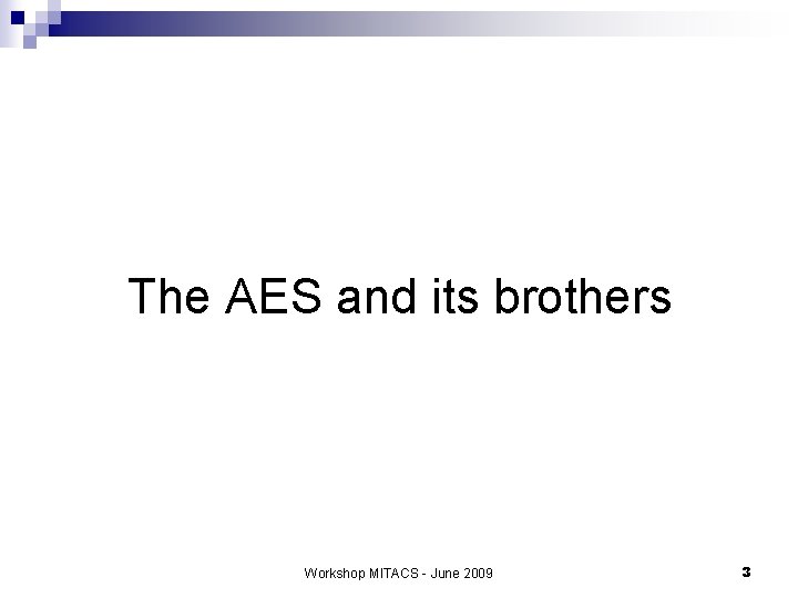 The AES and its brothers Workshop MITACS - June 2009 3 