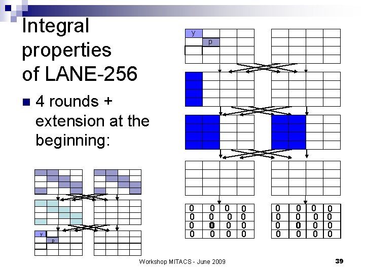 Integral properties of LANE-256 n y p 4 rounds + extension at the beginning: