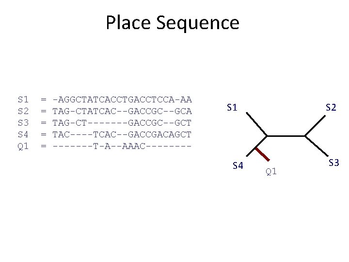 Place Sequence S 1 S 2 S 3 S 4 Q 1 = =