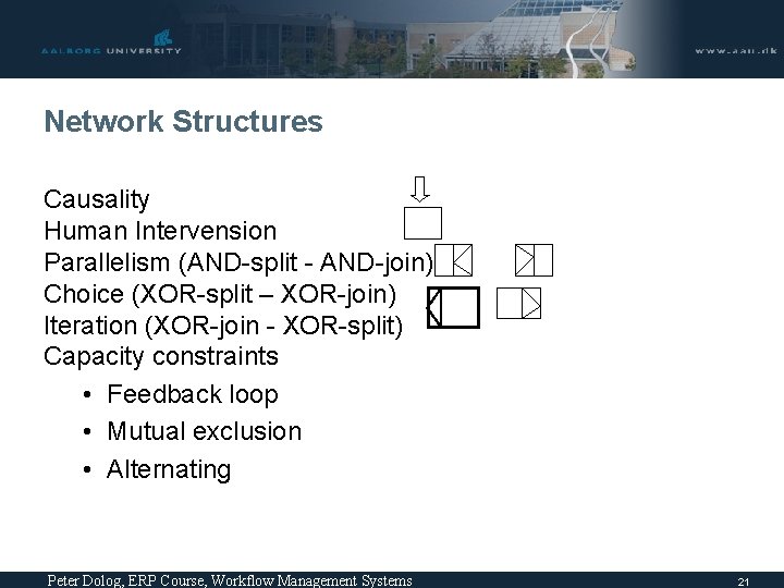 Network Structures Causality Human Intervension Parallelism (AND-split - AND-join) Choice (XOR-split – XOR-join) Iteration Network Structures Causality Human Intervension Parallelism (AND-split - AND-join) Choice (XOR-split – XOR-join) Iteration