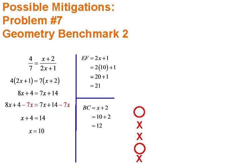 Possible Mitigations: Problem #7 Geometry Benchmark 2 X X X 
