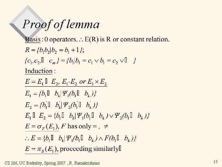 Proof of lemma CS 286, UC Berkeley, Spring 2007 , R. Ramakrishnan 15 