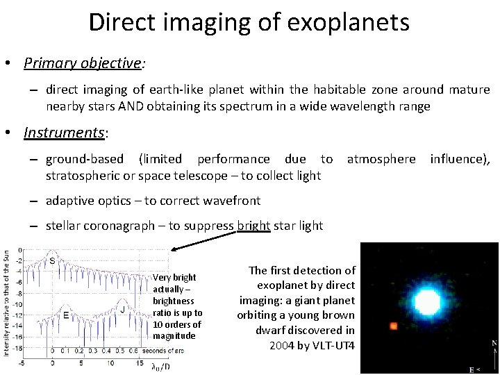 Direct imaging of exoplanets • Primary objective: – direct imaging of earth-like planet within