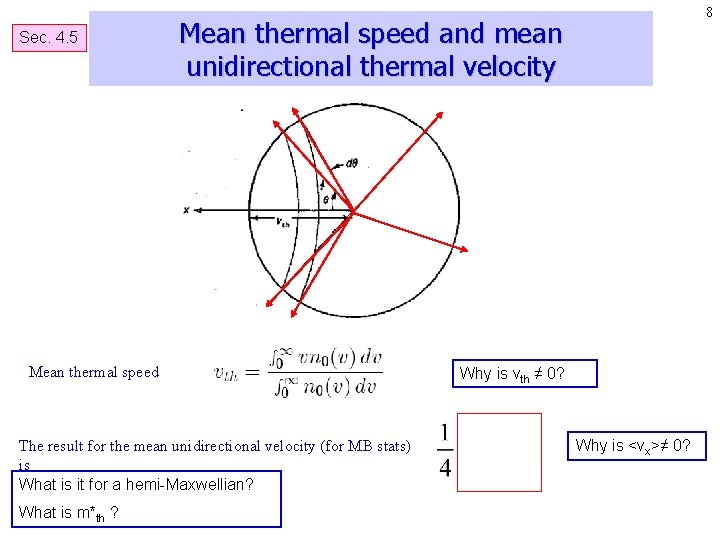 Sec. 4. 5 Mean thermal speed and mean unidirectional thermal velocity Mean thermal speed Sec. 4. 5 Mean thermal speed and mean unidirectional thermal velocity Mean thermal speed