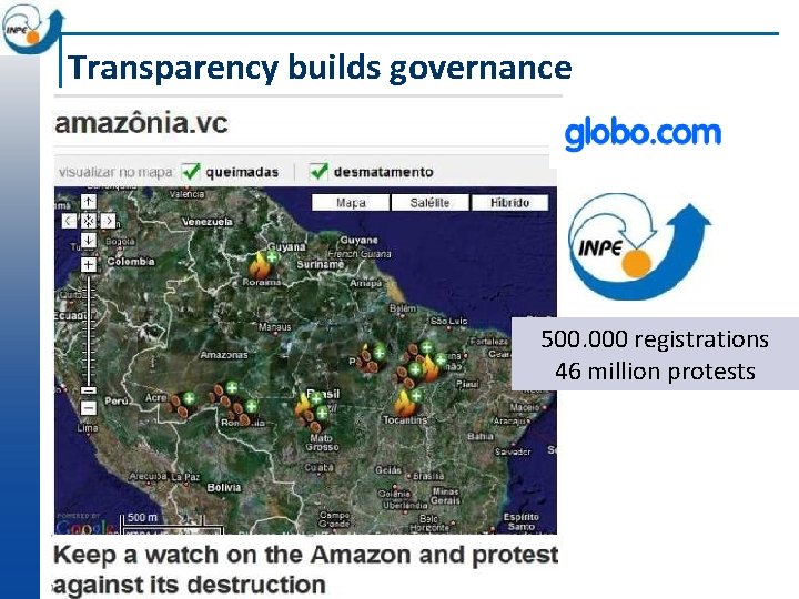 Transparency builds governance 500. 000 registrations 46 million protests 