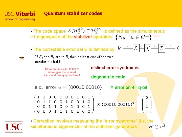 Quantum stabilizer codes • The code space is defined as the simultaneous +1 eigenspace Quantum stabilizer codes • The code space is defined as the simultaneous +1 eigenspace