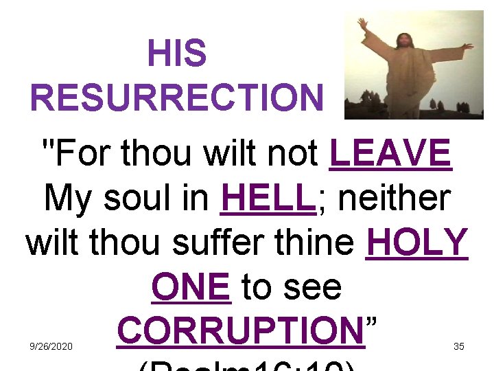 HIS RESURRECTION "For thou wilt not LEAVE My soul in HELL; neither wilt thou