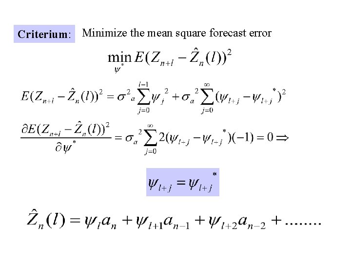 Criterium: Minimize the mean square forecast error 