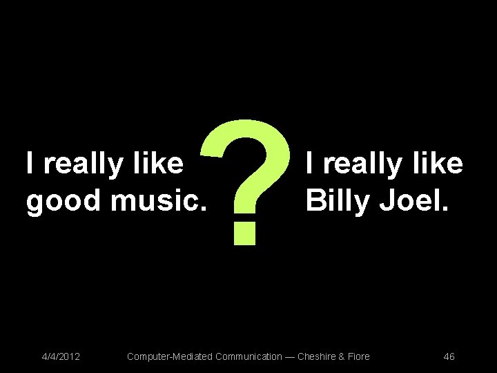 ? I really like good music. 4/4/2012 I really like Billy Joel. Computer-Mediated Communication