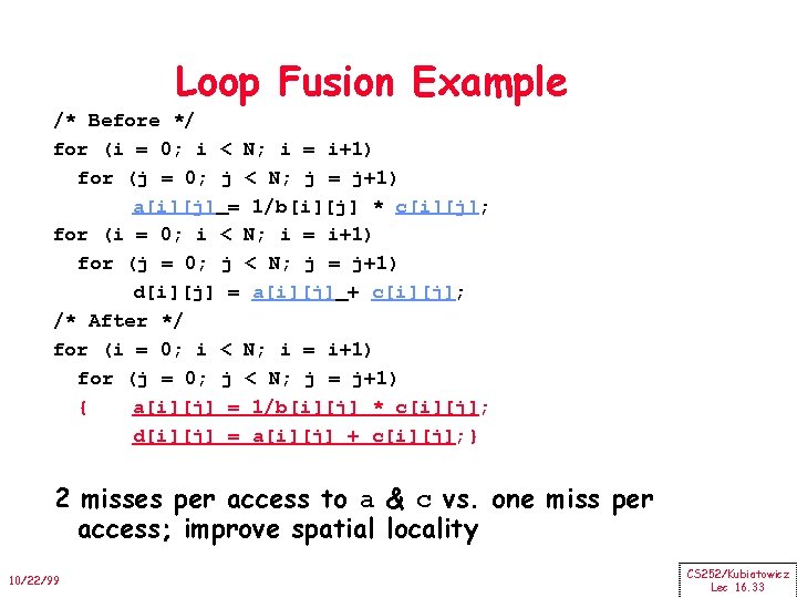Loop Fusion Example /* Before */ for (i = 0; i < N; i
