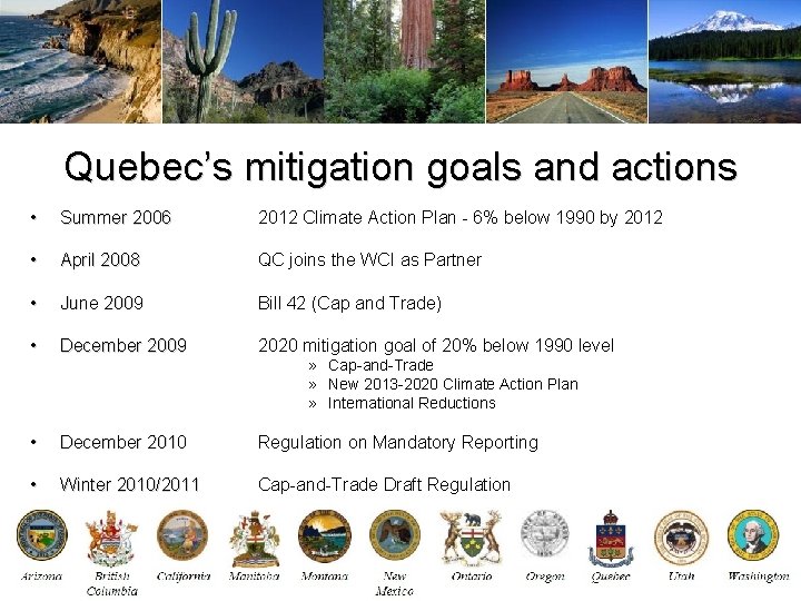 Quebec’s mitigation goals and actions • Summer 2006 2012 Climate Action Plan - 6%