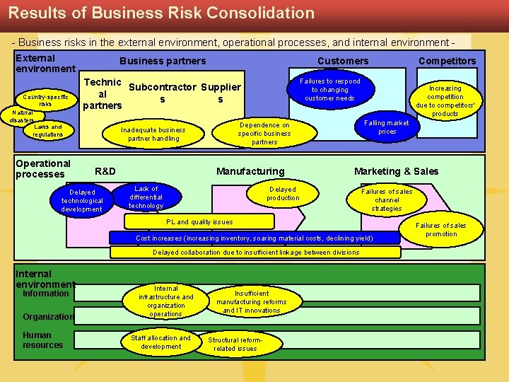 Results of Business Risk Consolidation - Business risks in the external environment, operational processes,