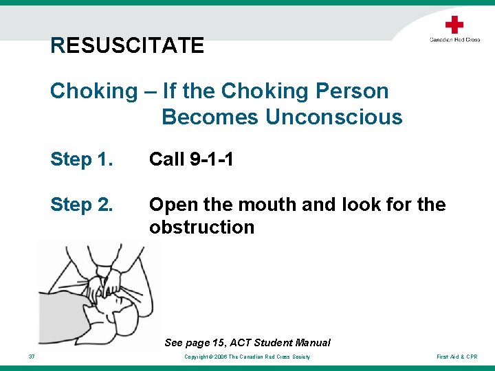 RESUSCITATE Choking – If the Choking Person Becomes Unconscious Step 1. Call 9 -1 RESUSCITATE Choking – If the Choking Person Becomes Unconscious Step 1. Call 9 -1