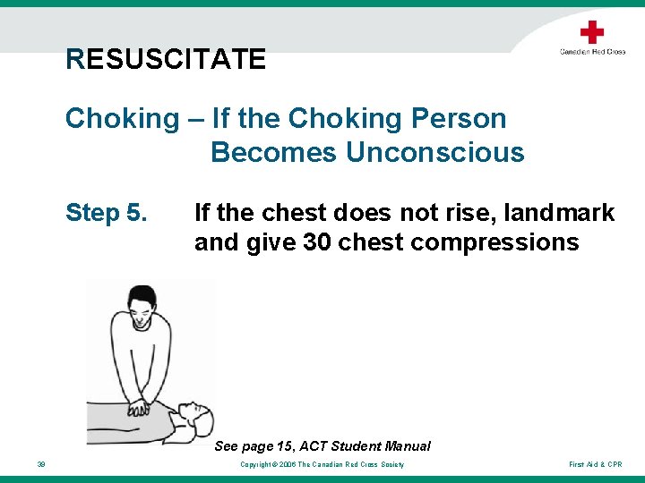 RESUSCITATE Choking – If the Choking Person Becomes Unconscious Step 5. If the chest RESUSCITATE Choking – If the Choking Person Becomes Unconscious Step 5. If the chest