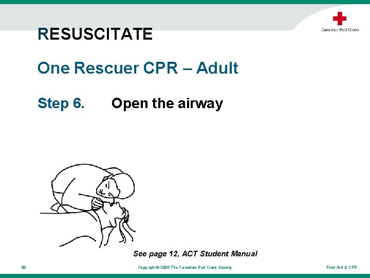 RESUSCITATE One Rescuer CPR – Adult Step 6. Open the airway See page 12, RESUSCITATE One Rescuer CPR – Adult Step 6. Open the airway See page 12,