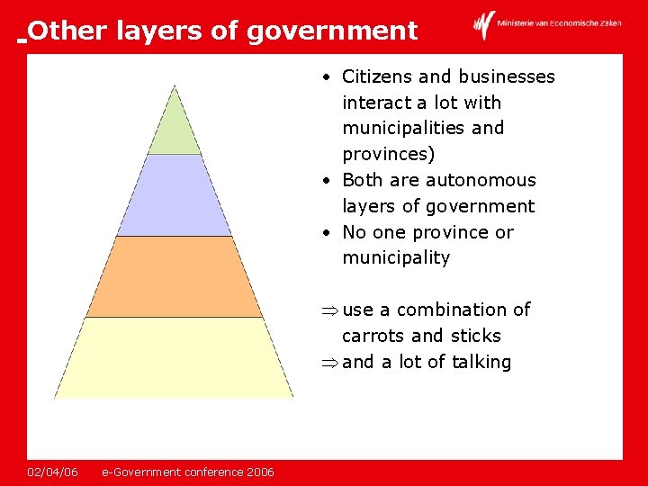 Other layers of government • Citizens and businesses interact a lot with municipalities and