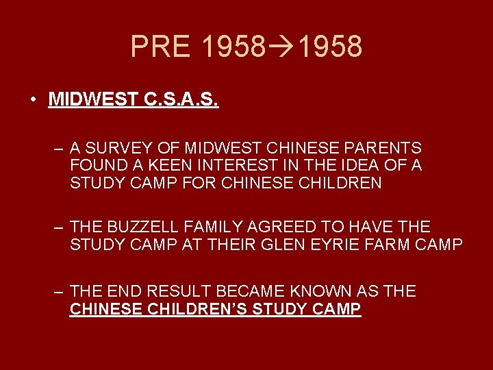 PRE 1958 • MIDWEST C. S. A. S. – A SURVEY OF MIDWEST CHINESE