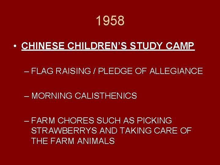 1958 • CHINESE CHILDREN’S STUDY CAMP – FLAG RAISING / PLEDGE OF ALLEGIANCE –