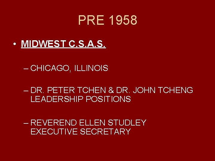 PRE 1958 • MIDWEST C. S. A. S. – CHICAGO, ILLINOIS – DR. PETER