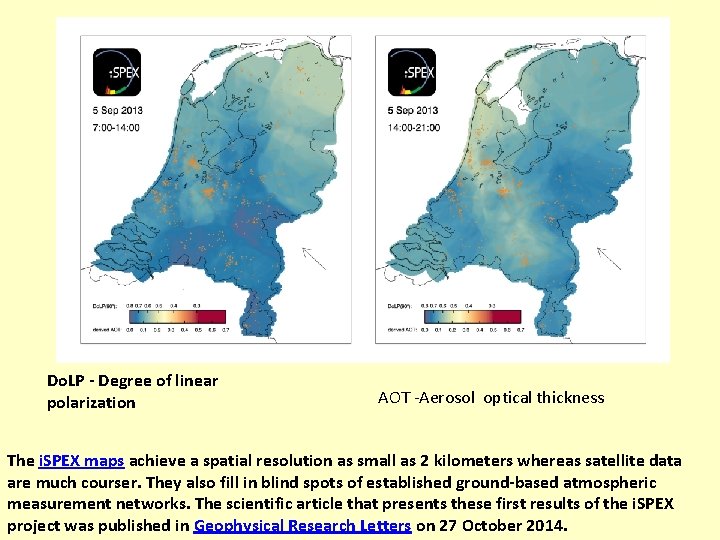 Do. LP - Degree of linear polarization AOT -Aerosol optical thickness The i. SPEX