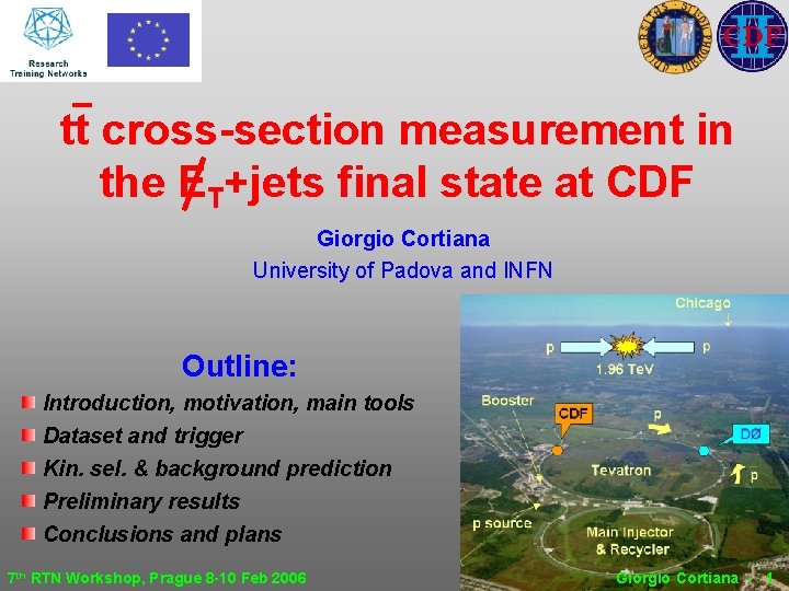 tt cross-section measurement in the ET+jets final state at CDF Giorgio Cortiana University of tt cross-section measurement in the ET+jets final state at CDF Giorgio Cortiana University of