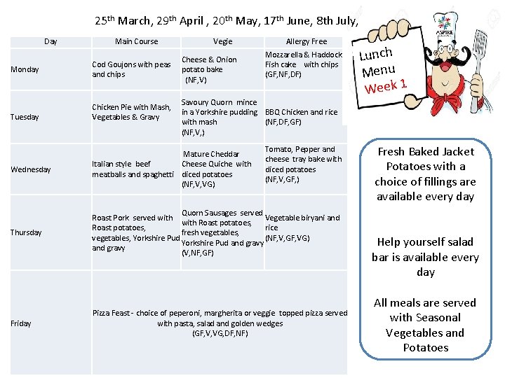 25 th March, 29 th April , 20 th May, 17 th June, 8 25 th March, 29 th April , 20 th May, 17 th June, 8