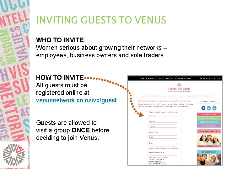 INVITING GUESTS TO VENUS WHO TO INVITE Women serious about growing their networks –