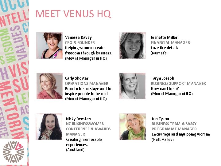 MEET VENUS HQ Vanessa Davey CEO & FOUNDER Helping women create freedom through business.