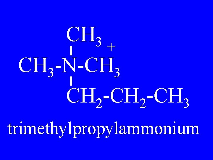 CH 3 + CH 3 -N-CH 3 CH 2 -CH 3 trimethylpropylammonium 