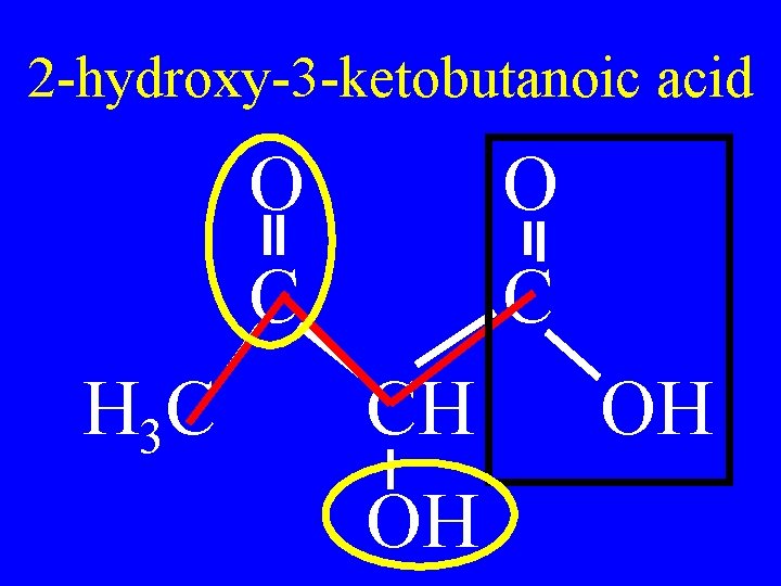 2 -hydroxy-3 -ketobutanoic acid O C H 3 C O C CH OH OH 2 -hydroxy-3 -ketobutanoic acid O C H 3 C O C CH OH OH
